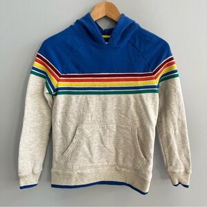 Mini Boden Boys Oatmeal Marl Rainbow Stripe Hoodie Size 9-10Y Cotton Cozy